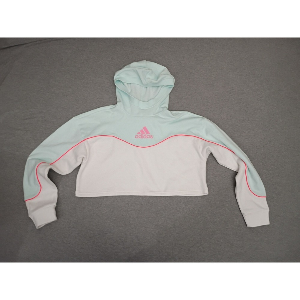 Adidas Womens Cropped Hoodie Mint Green White Pink Logo Sweatshirt S HD6774
